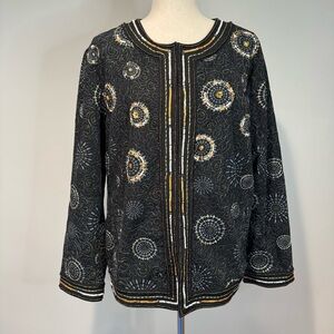 Chico's Size 3/XL Black Embroidered Beaded Jacket Celestial Boho Evening Artsy